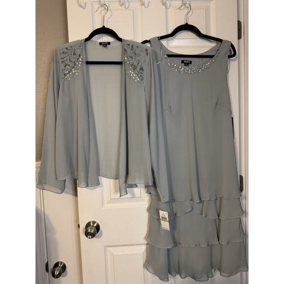 SLNY Jacket & Dress 18W Aloe Blue Ruffled Party Wedding Cruise Flowy NEW - Picture 15 of 16